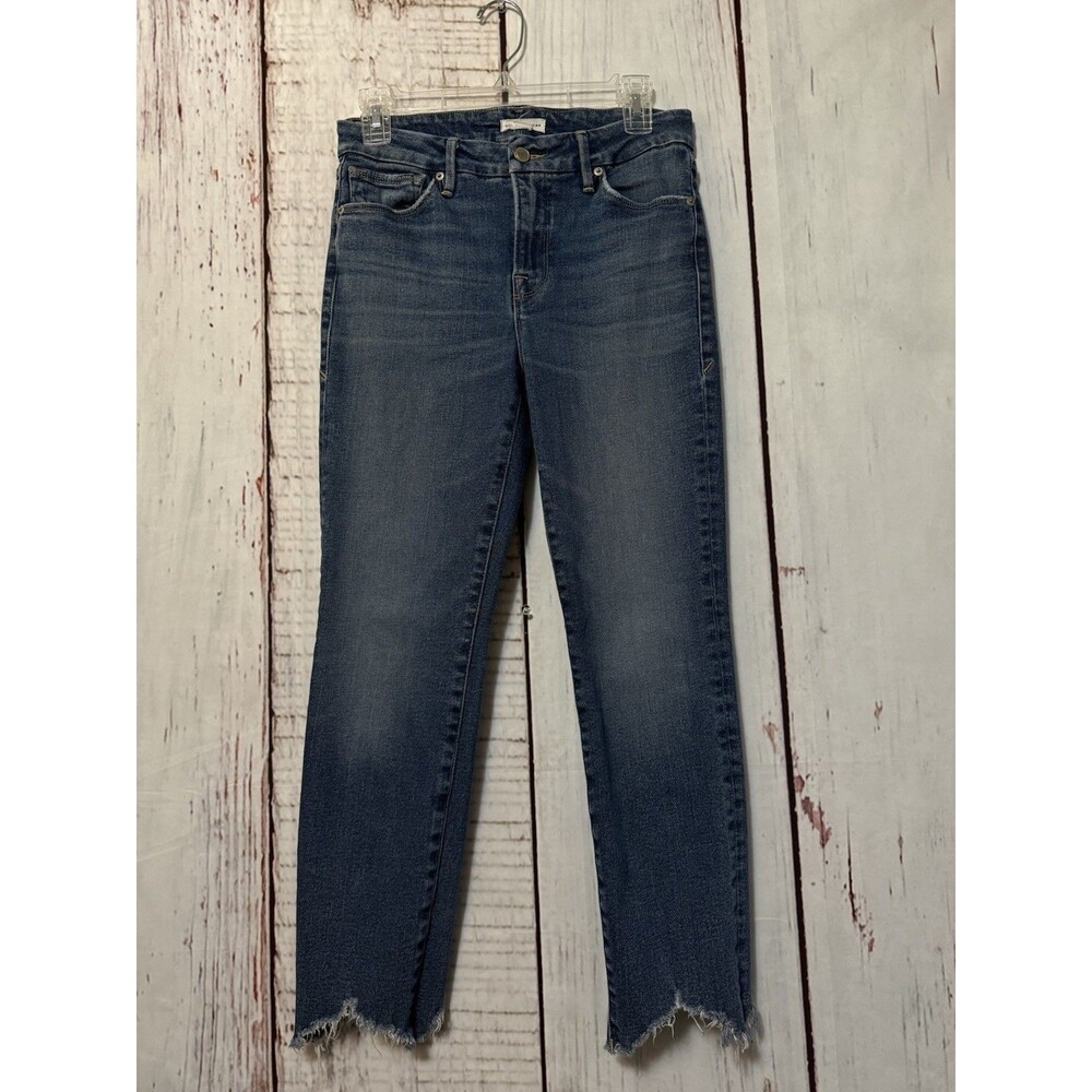 Good American Good Legs Cigarette Jeans Crop Distressed Hem Size 2/26 BLUE842